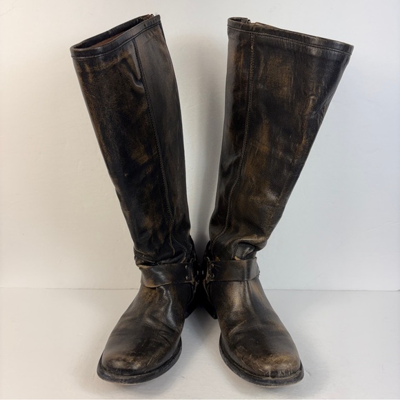 Frye Shoes - ❤️ Frye Phillip Harness Boots Black Distressed Leather Moto Biker 8 *Flaw